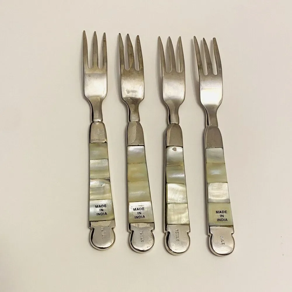 Towle Mother Of Pearl Seafood Forks Silver Plate Vintage Style India Qty Of 4